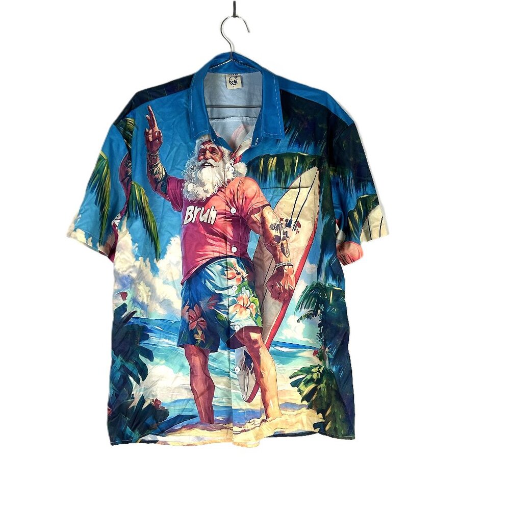Hardaddy Bruh Tattooed Surf Santa on the Beach Shirt L Rare
